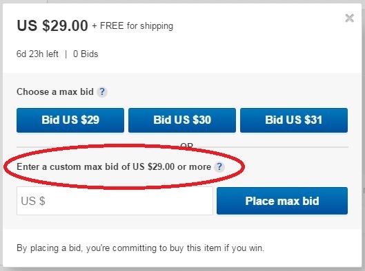 eBay niestandardowa maksymalna stawka